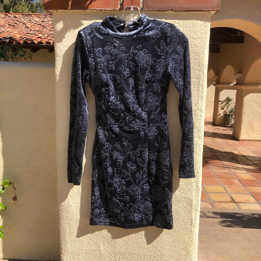 Velvet High Neck Open Back Paisley Print Dress